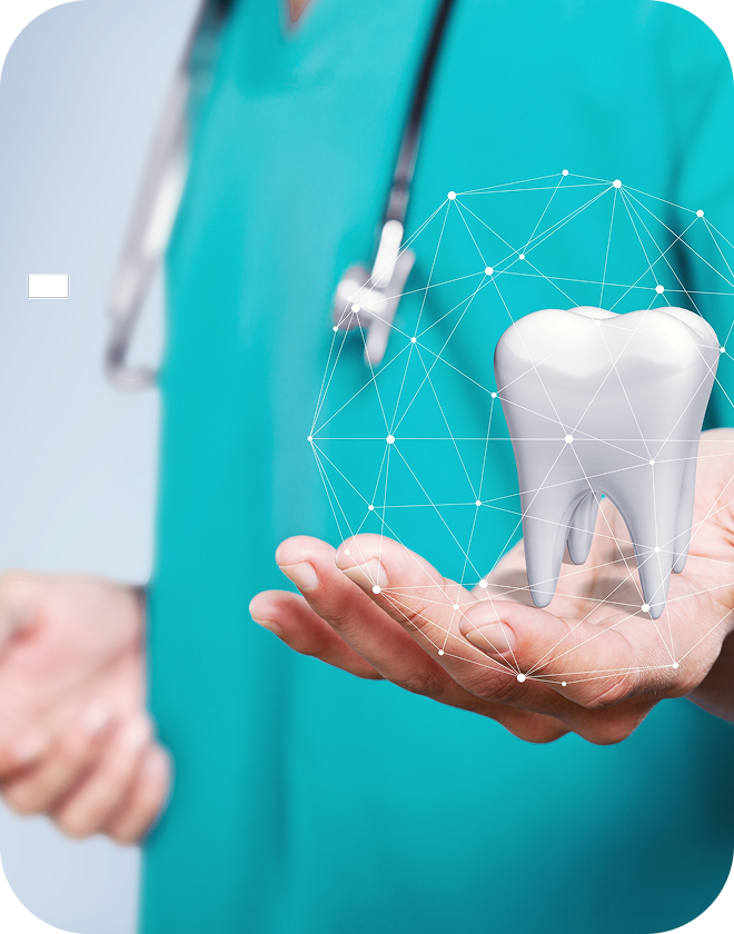 concept dental treatment doctor shows tooth his hand