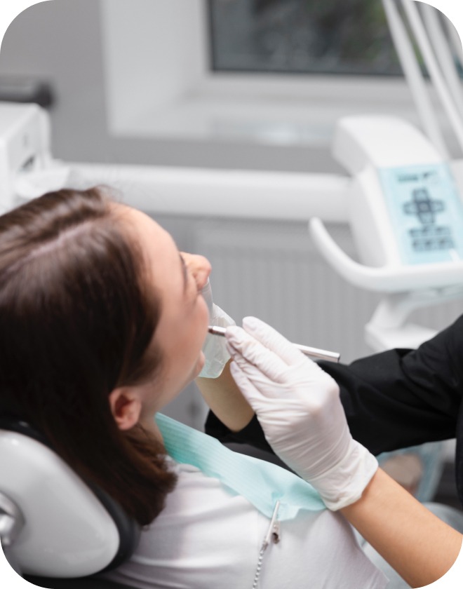 close up patient dentist checkup
